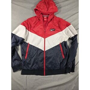 Nike Mens Large Sportswear Windrunner Hooded Jacket Color Block Red, White, Blue